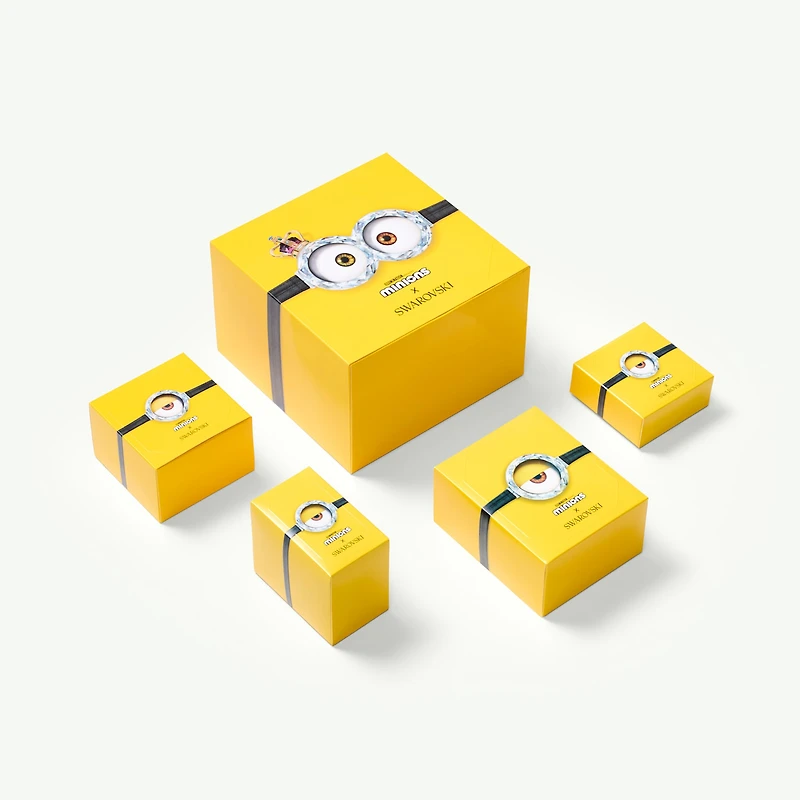 Minions Stuart and Banana drop earrings, Pavé, Mini, Multicoloured, Gold-tone plated