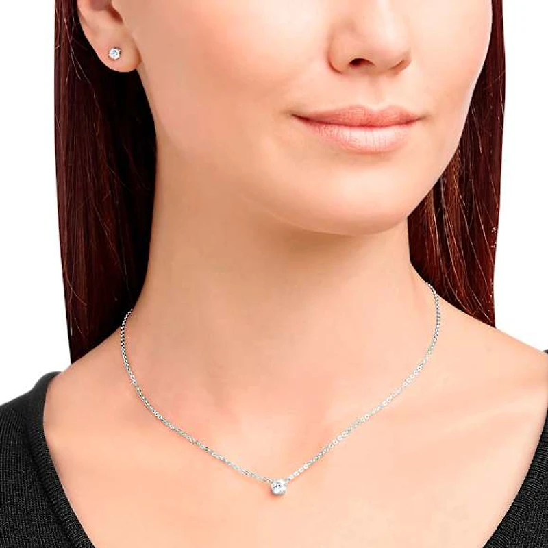 Attract set, Round cut, White, Rhodium plated by SWAROVSKI