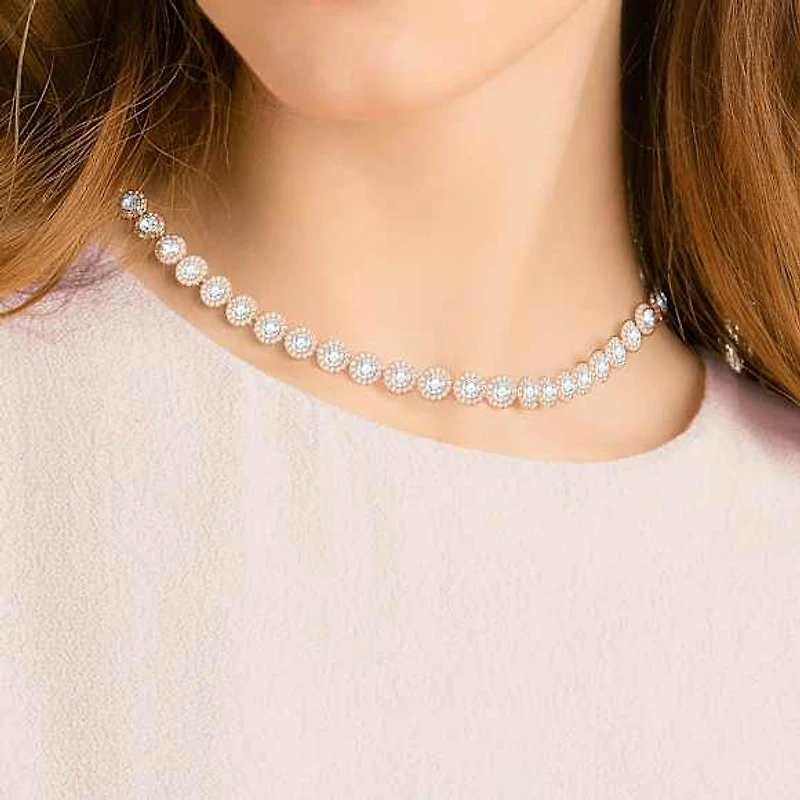 Una Angelic necklace, Round cut, Medium, White, Rose gold-tone plated by SWAROVSKI
