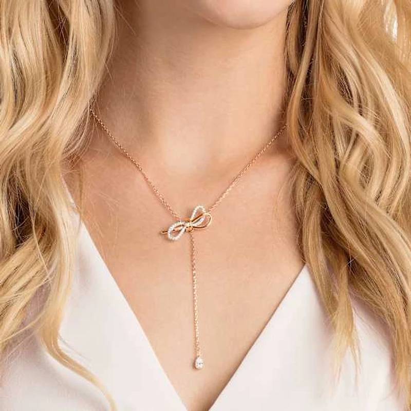 Lifelong Bow necklace, Bow, White, Mixed metal finish by SWAROVSKI