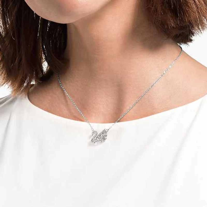 Swan necklace, White, Rhodium plated by SWAROVSKI