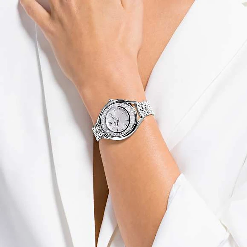 Crystalline aura watch, Swiss Made, Metal bracelet, Silver Tone, Stainless steel by SWAROVSKI
