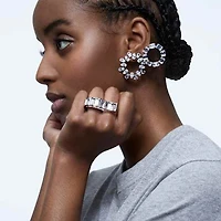 Matrix hoop earrings, Pear cut, White, Rhodium plated by SWAROVSKI