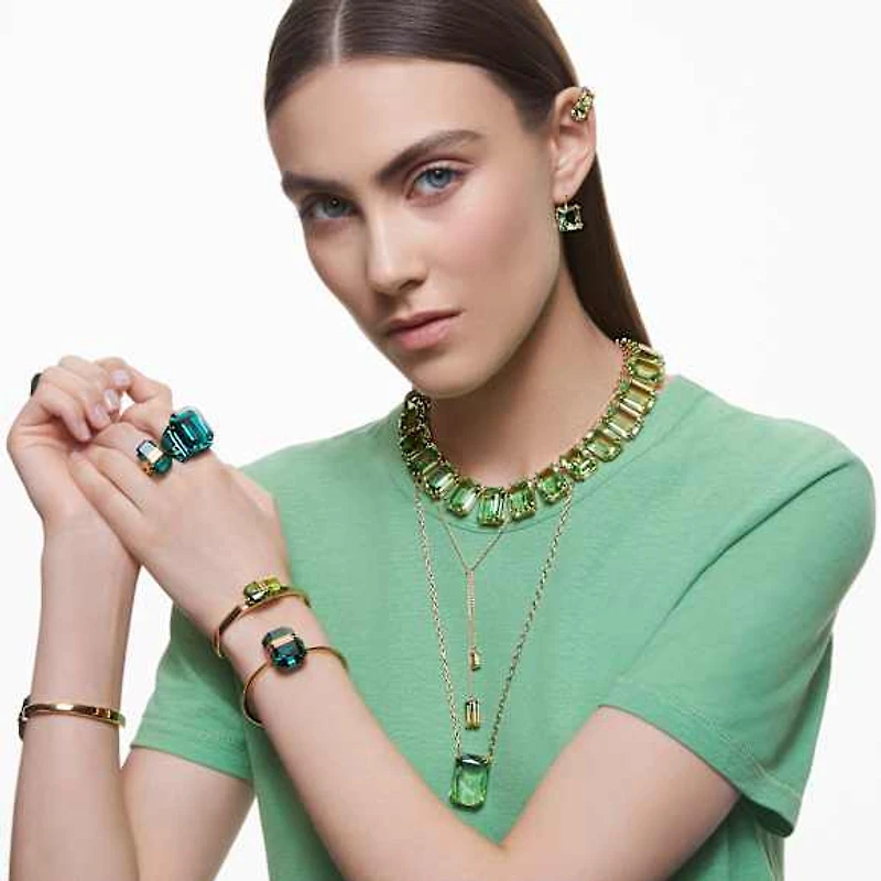 Millenia pendant, Octagon cut, Green, Gold-tone plated by SWAROVSKI
