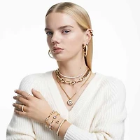 Constella double bangle, Round cut, White, Gold-tone plated by SWAROVSKI
