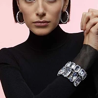 Ortyx hoop earrings, Triangle cut, White, Rhodium plated by SWAROVSKI
