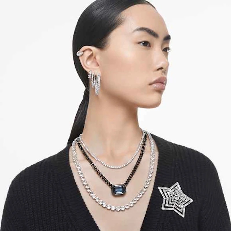 Matrix hoop earrings, White, Rhodium plated by SWAROVSKI