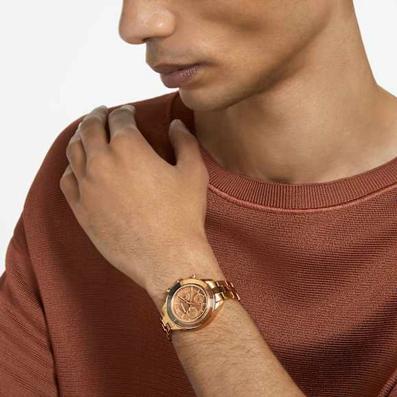 Octea lux sport watch, Swiss Made, Metal bracelet, Brown, Gold-tone finish by SWAROVSKI