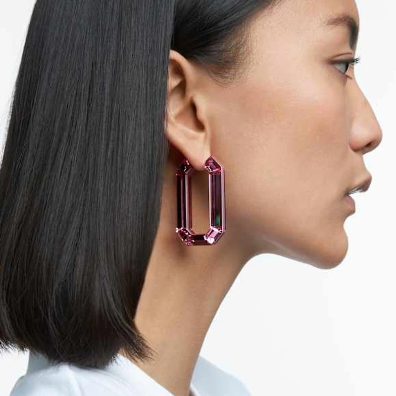 Lucent hoop earrings, Statement, Octagon shape, Pink by SWAROVSKI