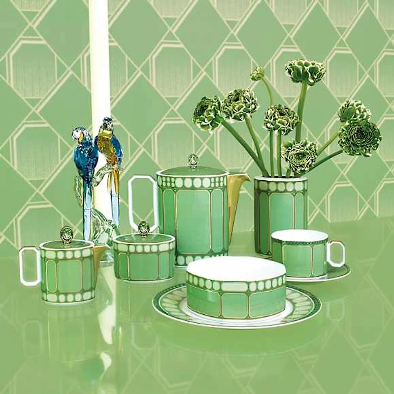 Signum cup with saucer, Porcelain, Green by SWAROVSKI