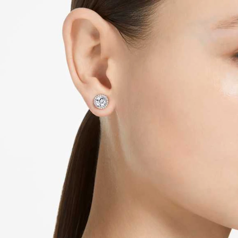 Una Angelic stud earrings, Round cut, Pavé, White