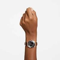 Dextera 3-hand watch, 37mm, Swiss Made, Metal bracelet, Black, Rose gold-tone finish by SWAROVSKI