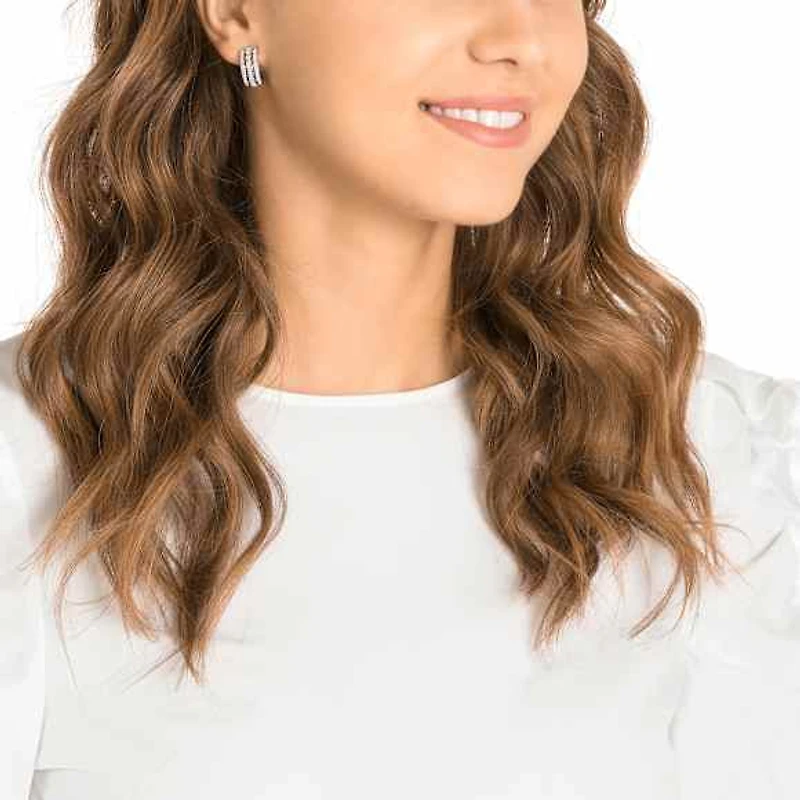 Hyperbola hoop earrings, White, Rhodium plated by SWAROVSKI