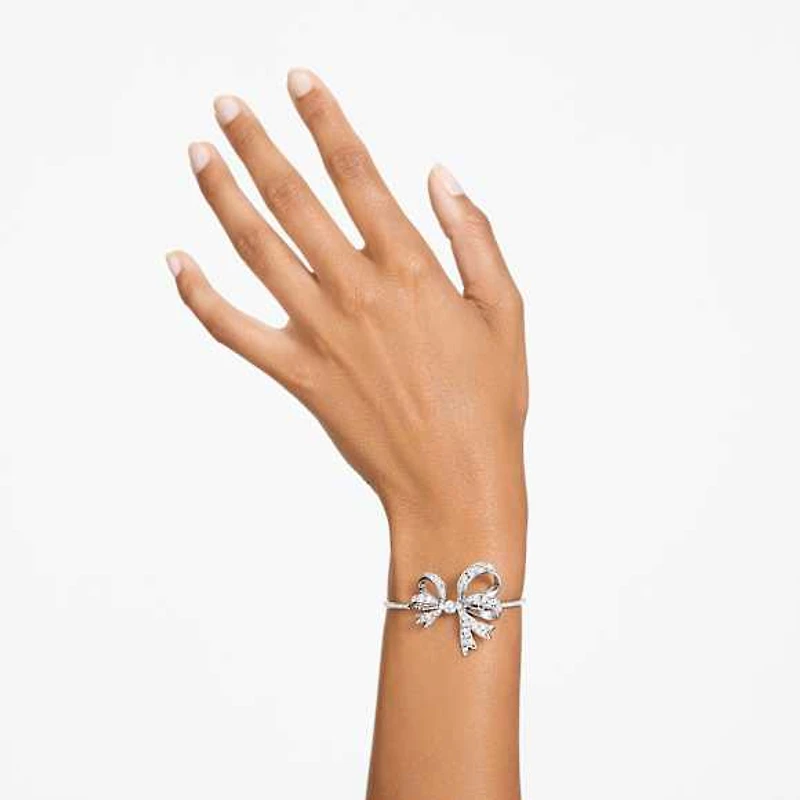 Volta bangle, Bow, White, Rhodium plated by SWAROVSKI