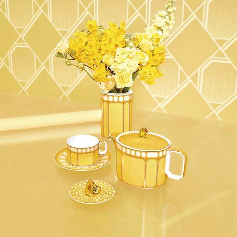 Signum teacup with saucer, Porcelain, Yellow by SWAROVSKI