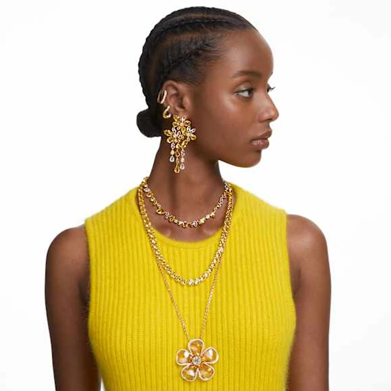 Idyllia pendant, Flower, Large, Yellow, Gold-tone plated by SWAROVSKI