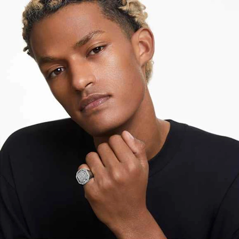 Dextera cocktail ring, Octagon shape, White, Rhodium plated by SWAROVSKI