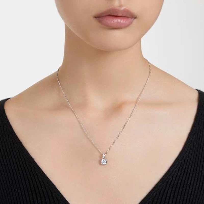 Birthstone pendant, Square cut, April, White, Rhodium plated by SWAROVSKI