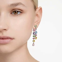 Gema drop earrings, Asymmetrical design, Mixed cuts, Long, Multicoloured, Rhodium plated by SWAROVSKI