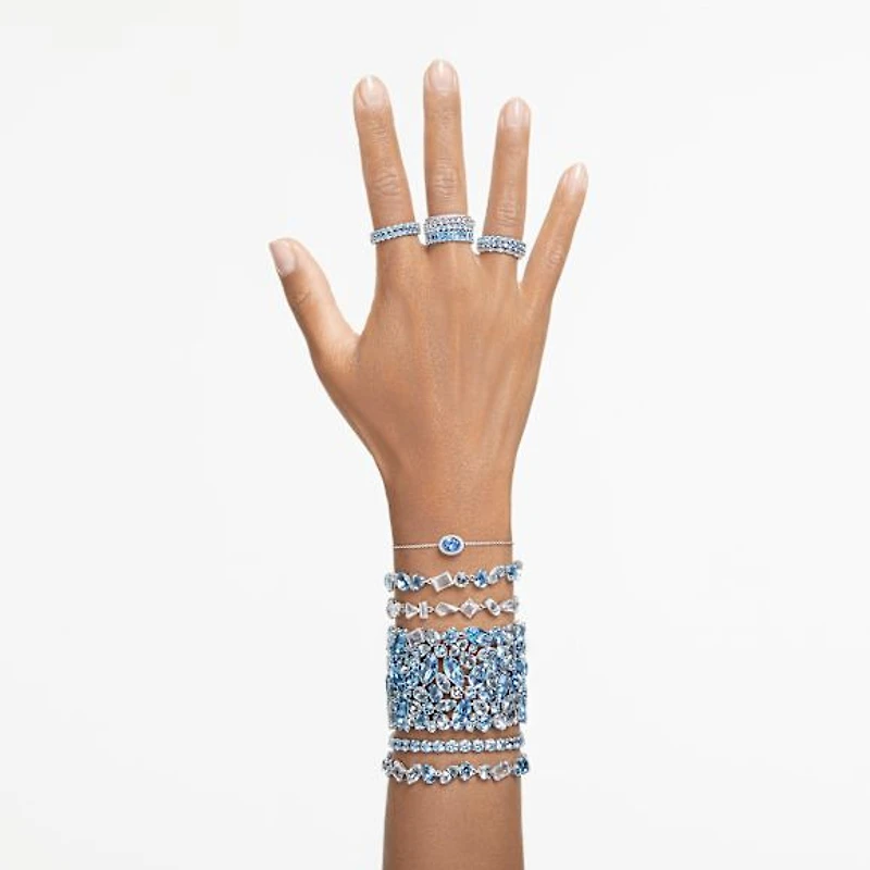 Matrix ring, Round cut, Blue, Rhodium plated by SWAROVSKI