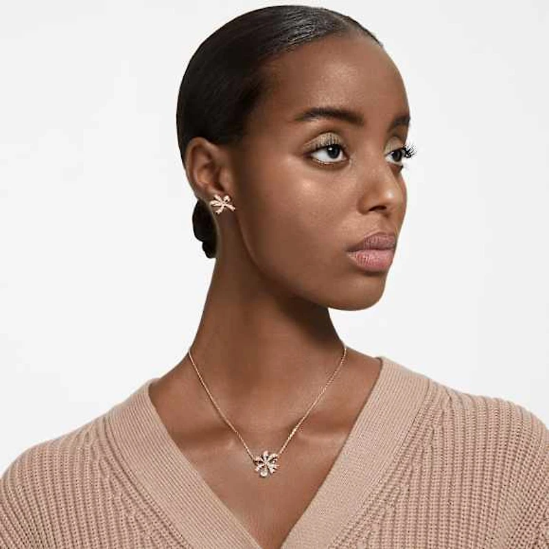 Volta set, Bow, White, Rose gold-tone plated by SWAROVSKI