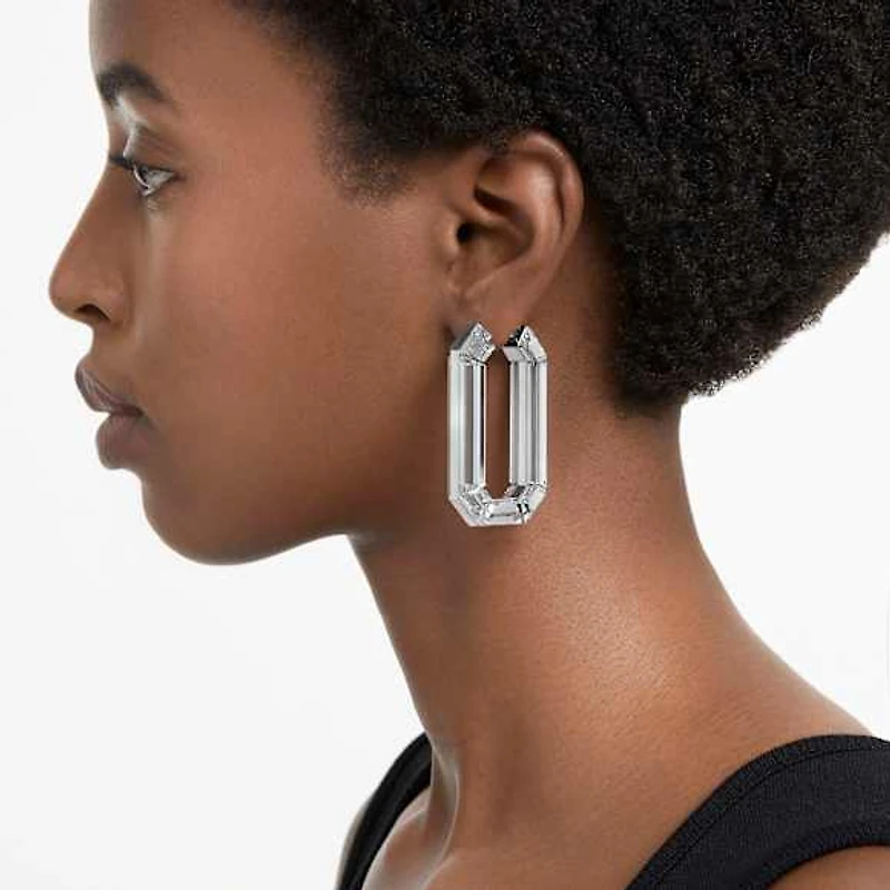 Lucent hoop earrings, Statement, Octagon shape, White by SWAROVSKI