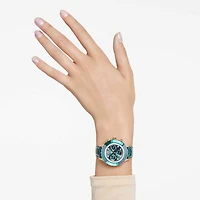 Octea chrono watch, Swiss Made, Leather strap, Green, Rose gold-tone finish by SWAROVSKI
