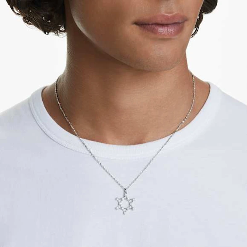 Insigne pendant, Round cut, Star, White, Rhodium plated by SWAROVSKI