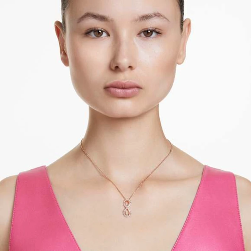 Hyperbola pendant, Infinity, White, Rose gold-tone plated by SWAROVSKI