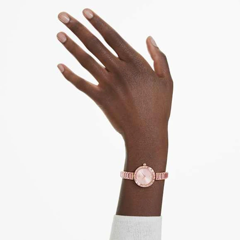 Matrix bangle watch, Swiss Made, Crystal bracelet, Pink, Rose gold-tone finish by SWAROVSKI