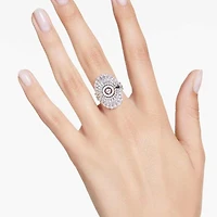Idyllia ring, Set (3), Mixed cuts, Shell, White, Rhodium plated by SWAROVSKI