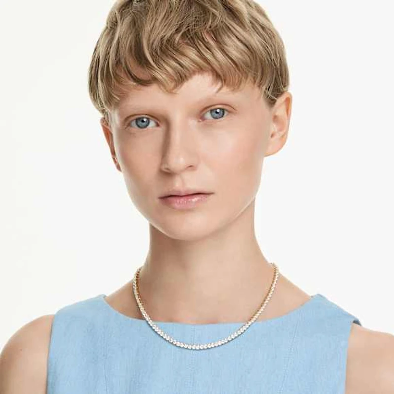 Matrix Tennis necklace, Round cut, White, Gold-tone plated by SWAROVSKI