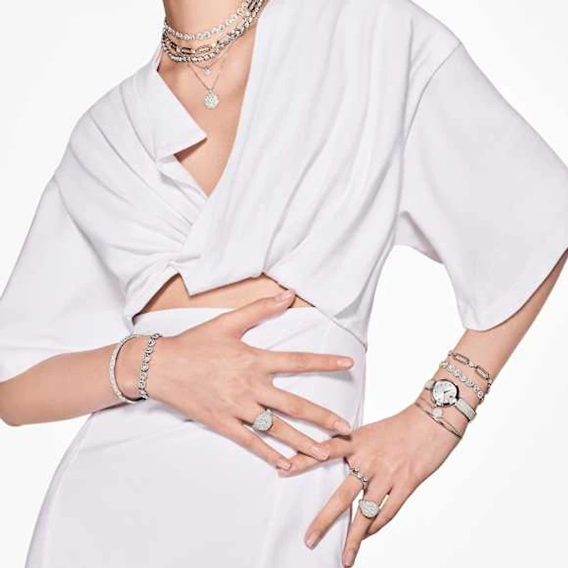 Sublima bangle, White, Rhodium plated by SWAROVSKI