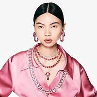 Idyllia pendant, Mixed cuts, Crystal pearl, Shell, Pink, Rhodium plated by SWAROVSKI