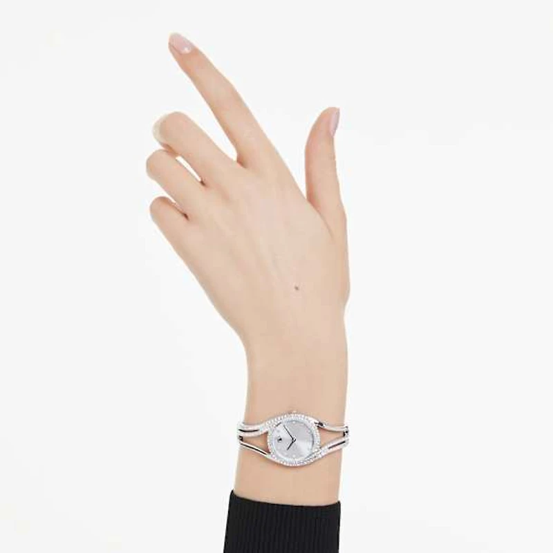 Hyperbola bangle watch, Swiss Made, Silver tone, Stainless steel by SWAROVSKI