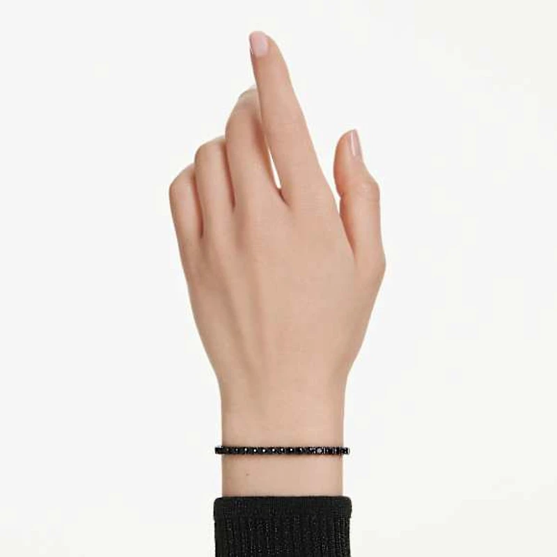 Matrix Tennis bracelet, Round cut, Black, Ruthenium plated by SWAROVSKI