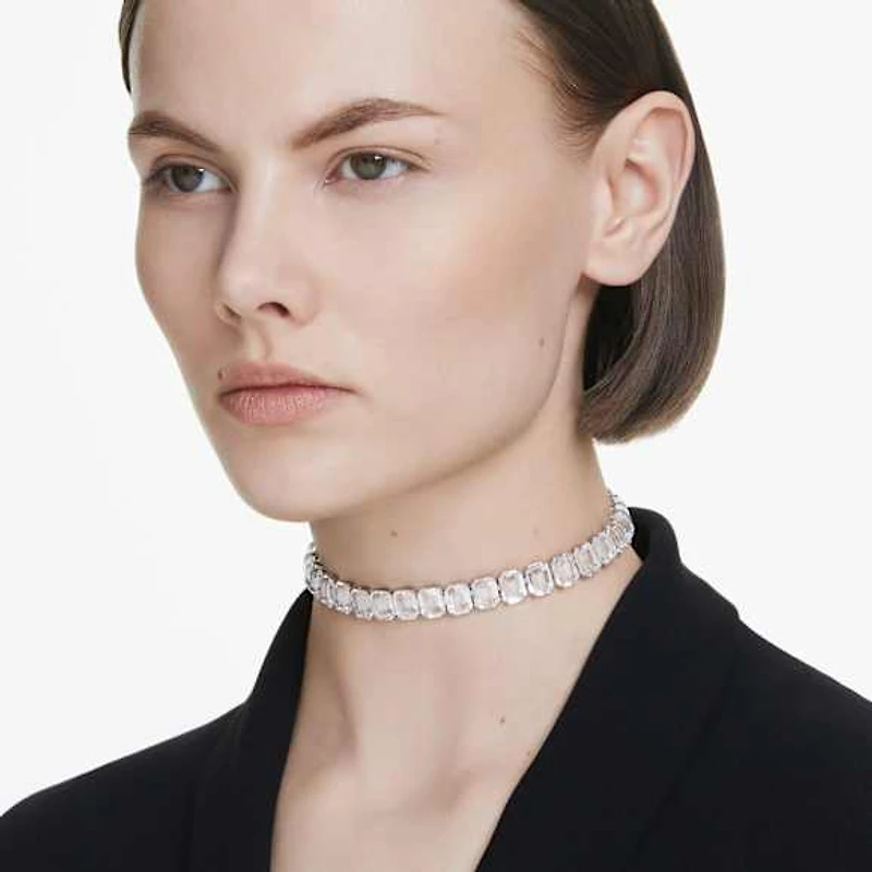 Millenia choker, Octagon cut, White, Rhodium plated by SWAROVSKI