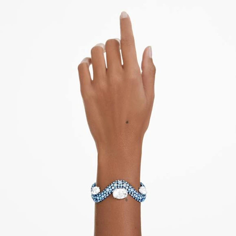 Sublima bangle, Mixed cuts, Blue, Blue finish by SWAROVSKI