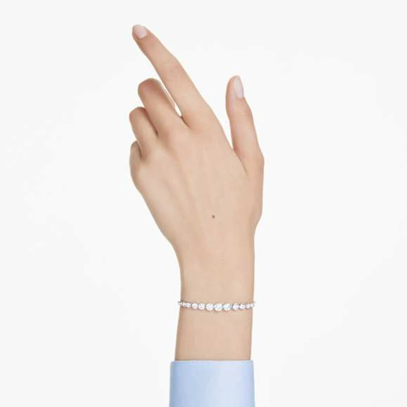 Imber Tennis bracelet, Mixed round cuts, White, Rhodium plated by SWAROVSKI