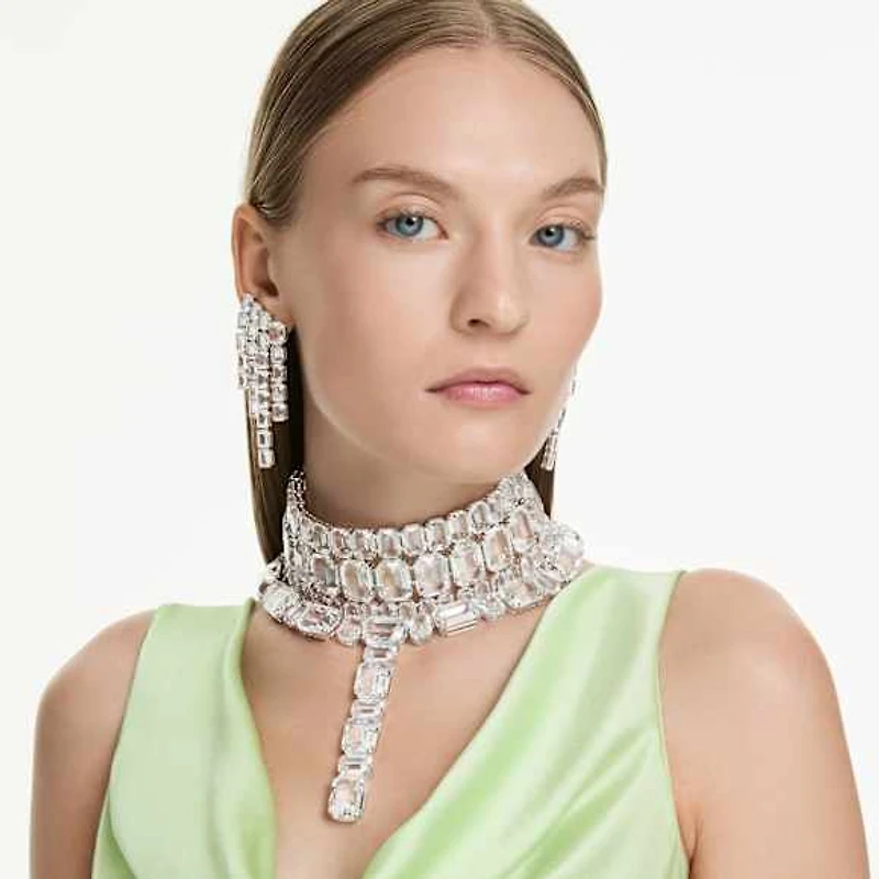 Millenia necklace, Mixed cuts, White, Rhodium plated by SWAROVSKI