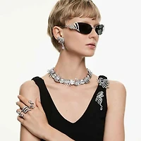 The Vienna Collection ear cuffs, Feather, White, Ruthenium plated by SWAROVSKI