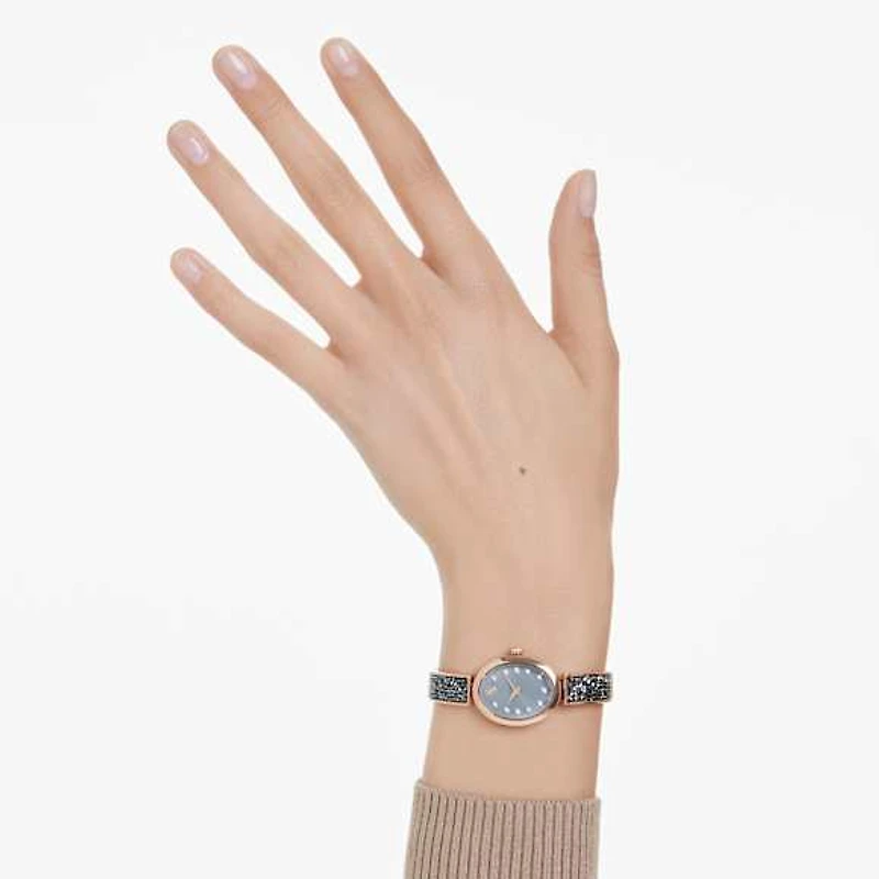 Crystal Rock oval watch, Swiss Made, Crystal bracelet, Grey