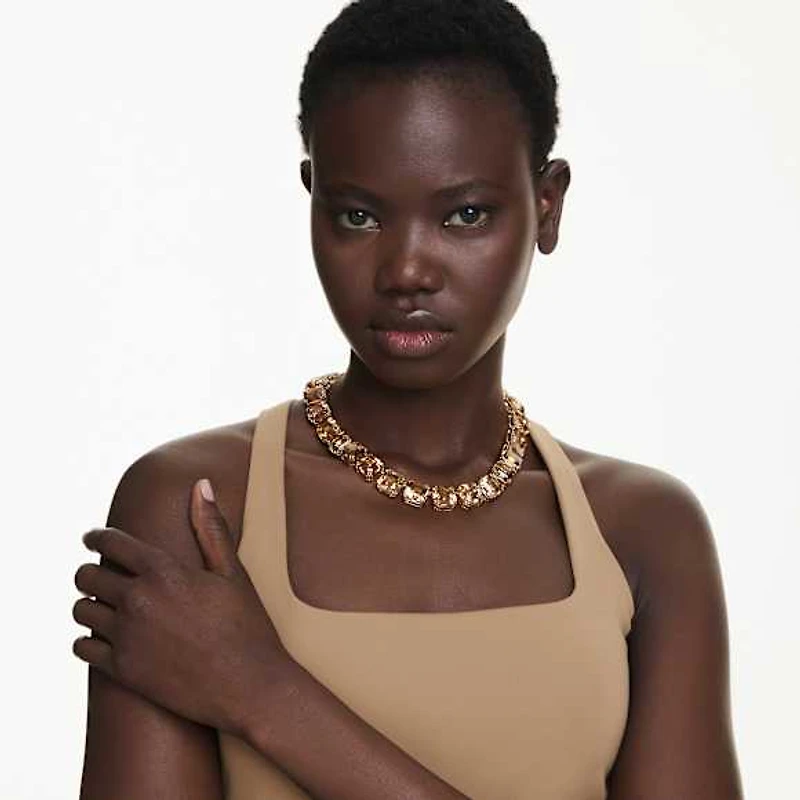Millenia necklace, Octagon cut, Caramel, Gold-tone plated by SWAROVSKI