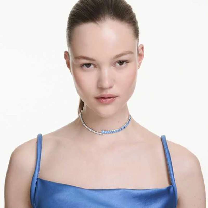 Matrix choker, Mixed cuts, Blue, Rhodium plated by SWAROVSKI