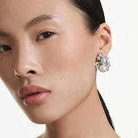 Constella earrings, Crystal pearl, Round cut, White, Rhodium plated by SWAROVSKI