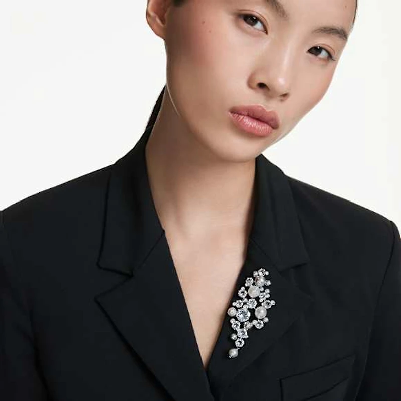Constella brooch, Crystal pearl, Round cut, White, Rhodium plated by SWAROVSKI