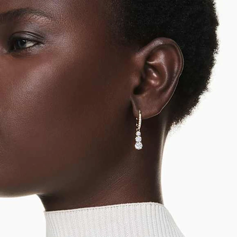 Stilla Attract hoop earrings, Round cut, White, Gold-tone plated by SWAROVSKI