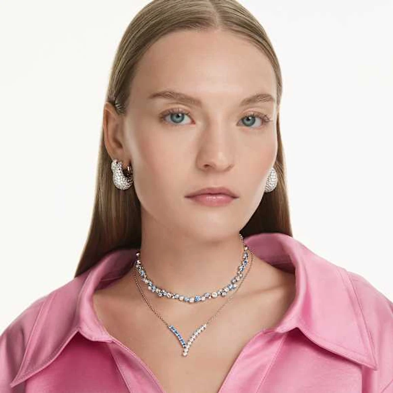 Constella necklace, Mixed cuts, Blue, Rhodium plated by SWAROVSKI