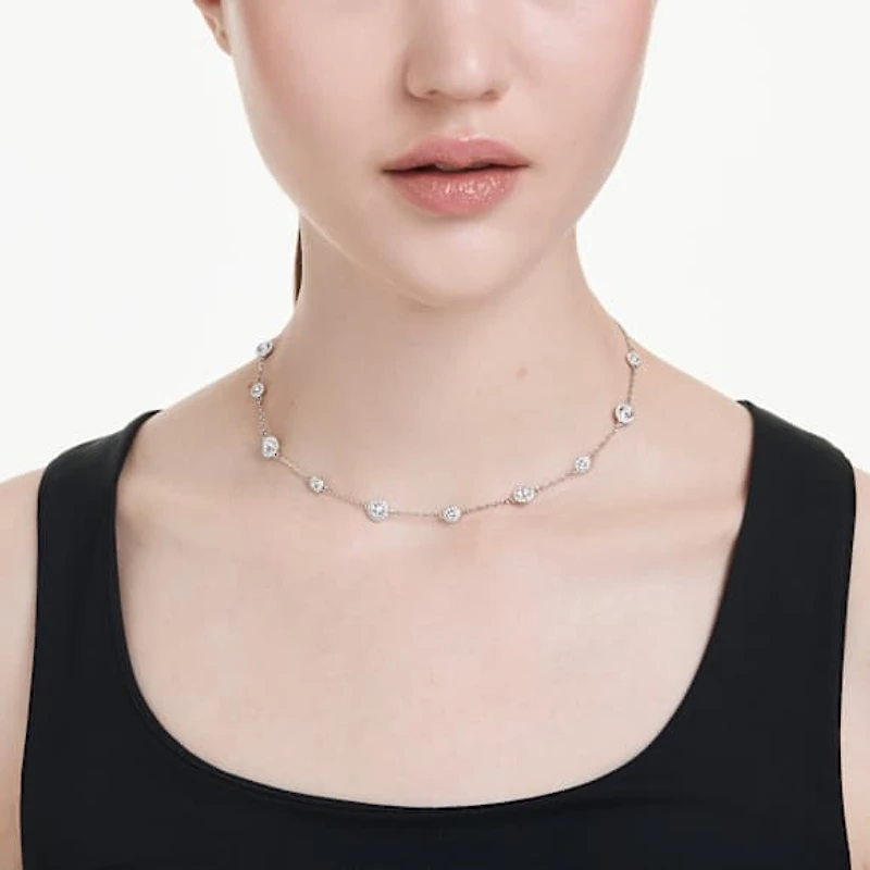 Una Angelic necklace, Round cut, Double sided motifs, White, Rhodium plated by SWAROVSKI