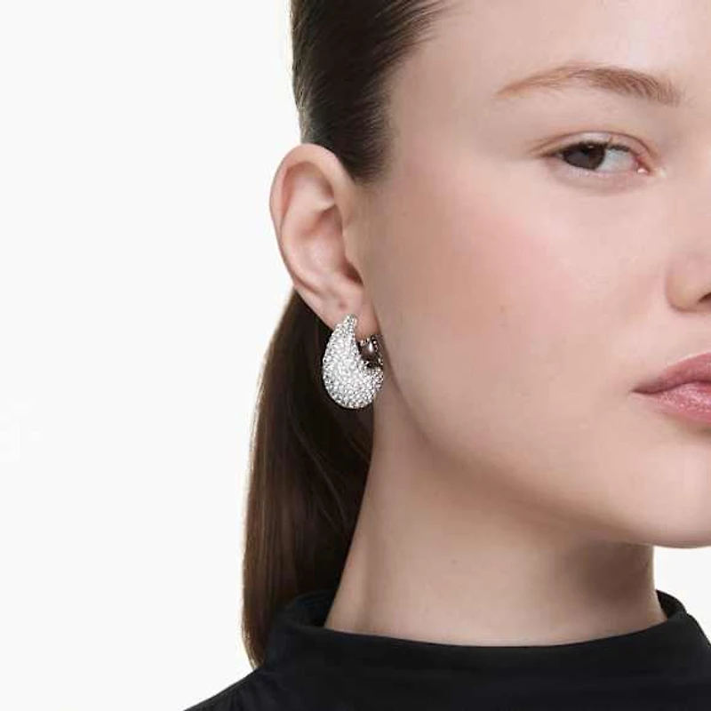 Sublima earrings, Larges, White, Rhodium plated by SWAROVSKI